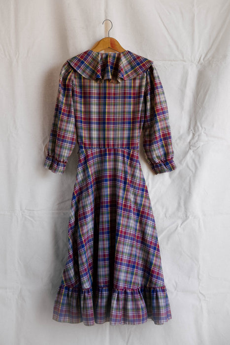 1970s Plaid Ruffel Dress Size S