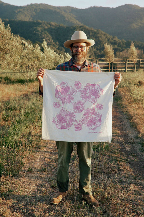 Pink Mushroom Silkscreened Tea Towel