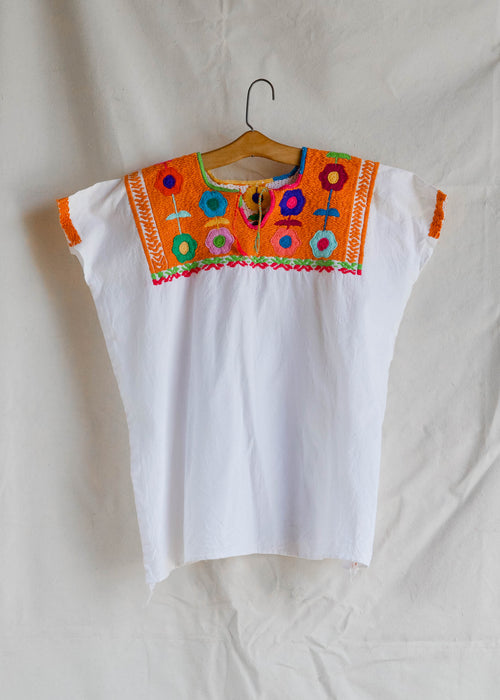 Orange Mexican Embroidered Blouse Size M-L