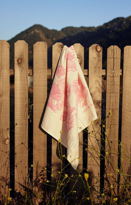 Pink Mushroom Silkscreened Tea Towel